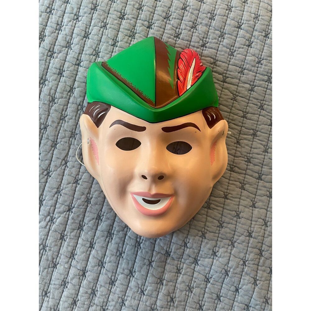 Vintage 1990 Peter Pan mask Disney plastic costume hat green elf fairycore